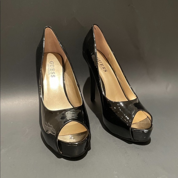 Guess Peep Toe Patent Black Platform High Heels - Picture 4 of 4
